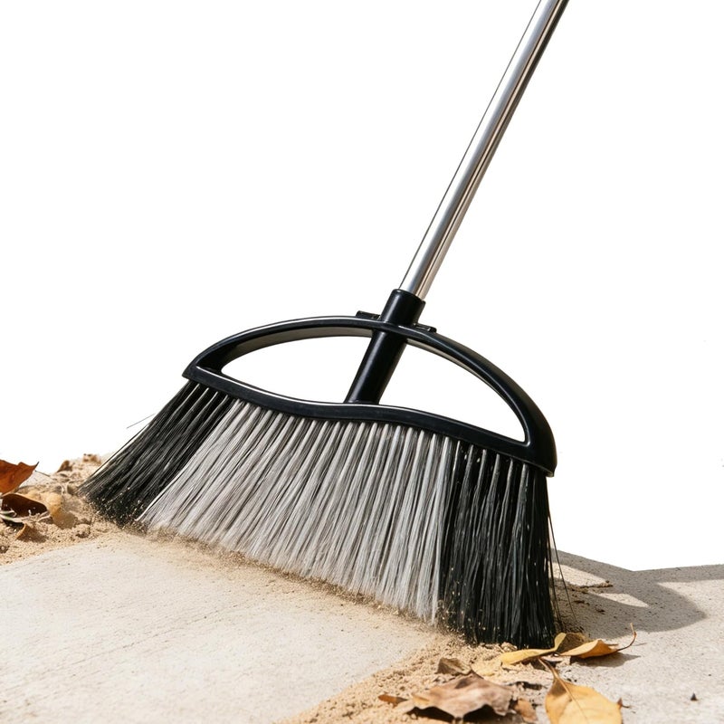 MuLing Heavy Duty Outdooor Broom - 15.7" Wide Broom with Long Adjustable Handle & Stiff Bristles for Patio, Garage, Yard, Garden (Black) - Image 1